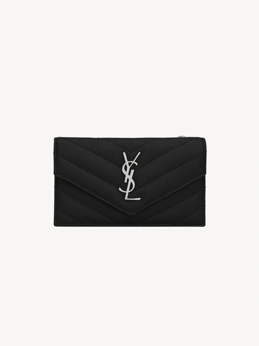 YSL CASSANDRE MATELASSÉ FRAGMENTS FLAP CARD CASE IN GRAIN DE POUDRE LEATHER - Picture 1 of 16